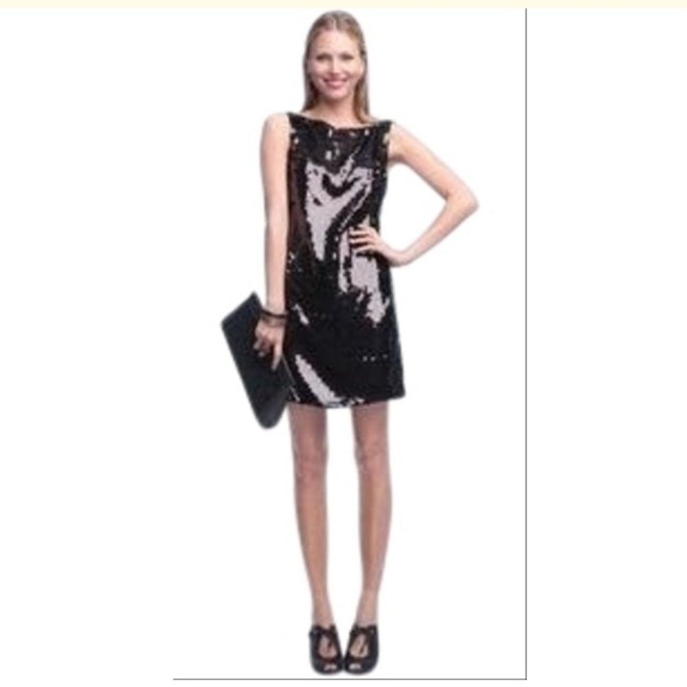 BR Black Sequin Scoop Back Mini Dress
